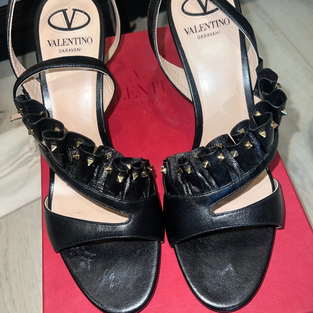 Valentino Garavani Black Sandals heels with Gold Studs